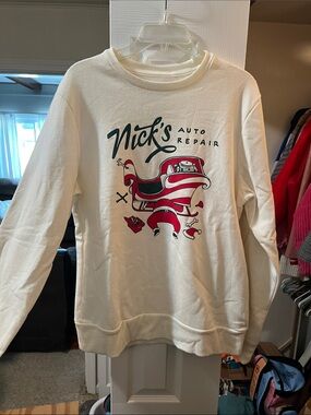 Old Navy Cream Crewneck Sweatshirt with Red Graphic